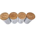 بانکه فلزی نگهداری حبوبات پلاتا با درب بامبو چفتی و ضد رطوبت، انتخابی حرفه‌ای برای نظم کابینت‌ها ست 4 عددی از زاویه بالا