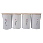 بانکه حبوبات فلزی با درب بامبو ست 4 عددی پلاتا