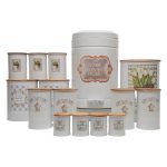 سرویس آشپزخانه ۱۵ پارچه فلزی پلاتا شامل سطل برنج، قند، آرد، ادویه و سطل زباله، مناسب نظم‌دهی کابینت