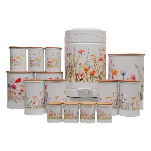 سرویس آشپزخانه ۱۵ پارچه فلزی پلاتا شامل سطل برنج، قند، آرد، ادویه و سطل زباله، مناسب نظم‌دهی کابینت