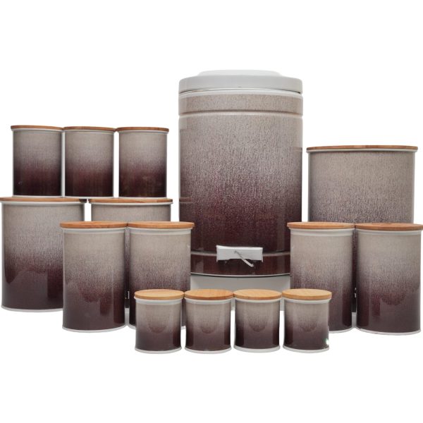 سرویس آشپزخانه ۱۵ پارچه فلزی پلاتا شامل سطل برنج، قند، آرد، ادویه و سطل زباله، مناسب نظم‌دهی کابینت