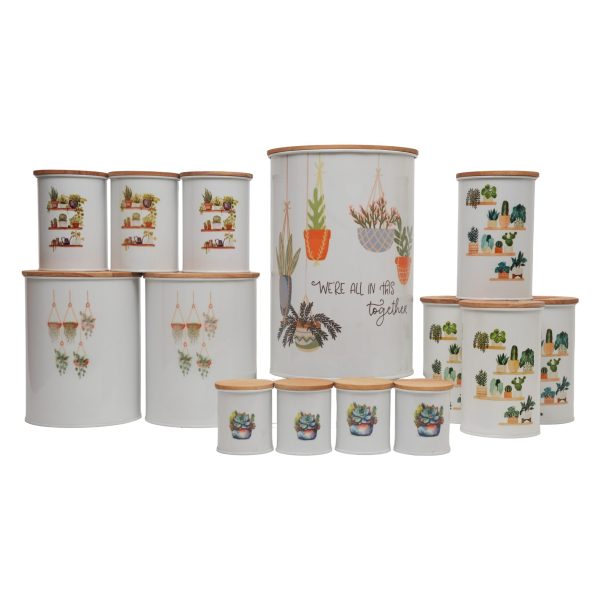 سرویس آشپزخانه ۱۵ پارچه فلزی پلاتا شامل سطل برنج، قند، آرد، ادویه و سطل زباله، مناسب نظم‌دهی کابینت