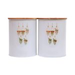 ست دو عددی ظرف قند و شکر فلزی پلاتا با درب بامبو ضدخش و طراحی خاص، مناسب آشپزخانه‌های باسلیقه