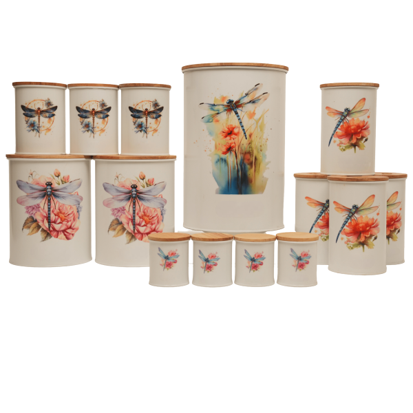 سرویس آشپزخانه ۱۵ پارچه فلزی پلاتا شامل سطل برنج، قند، آرد، ادویه و سطل زباله، مناسب نظم‌دهی کابینت