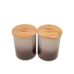 ست دو عددی ظرف قند و شکر فلزی پلاتا با درب بامبو ضدخش و طراحی خاص، مناسب آشپزخانه‌های باسلیقه