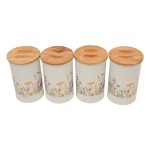 بانکه فلزی نگهداری حبوبات پلاتا با درب بامبو چفتی و ضد رطوبت، انتخابی حرفه‌ای برای نظم کابینت‌ها ست 4 عددی از زاویه بالا