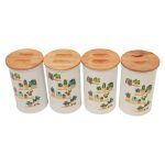 بانکه فلزی نگهداری حبوبات پلاتا با درب بامبو چفتی و ضد رطوبت، انتخابی حرفه‌ای برای نظم کابینت‌ها ست 4 عددی از زاویه بالا