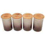 بانکه فلزی نگهداری حبوبات پلاتا با درب بامبو چفتی و ضد رطوبت، انتخابی حرفه‌ای برای نظم کابینت‌ها ست 4 عددی از زاویه بالا