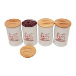 بانکه فلزی نگهداری حبوبات پلاتا با درب بامبو چفتی و ضد رطوبت، انتخابی حرفه‌ای برای نظم کابینت‌ها ست 4 عددی